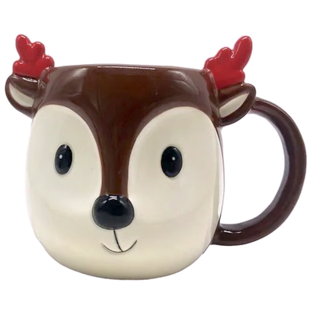 🆕 Adorable Christmas Reindeer Mug, Stoneware Cup, Holiday Decor, 18 oz size